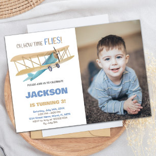 Invitaciones de cumpleaños del avión Verde azul co