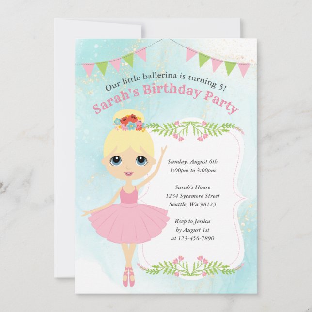 Invitaciones de cumpleaños del chica (Anverso)