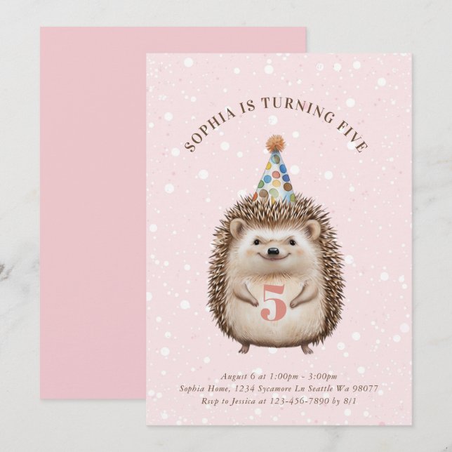 Invitaciones de cumpleaños del chica Hedgehog (Anverso / Reverso)