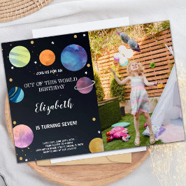 Invitaciones de cumpleaños del espacio negro con f