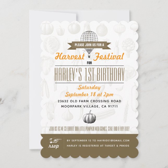 Invitaciones de cumpleaños del Festival de Cosecha (Anverso)