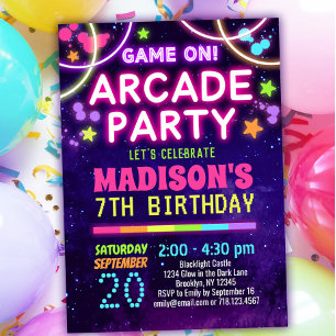 Invitaciones de cumpleaños del Fiesta de arcade de