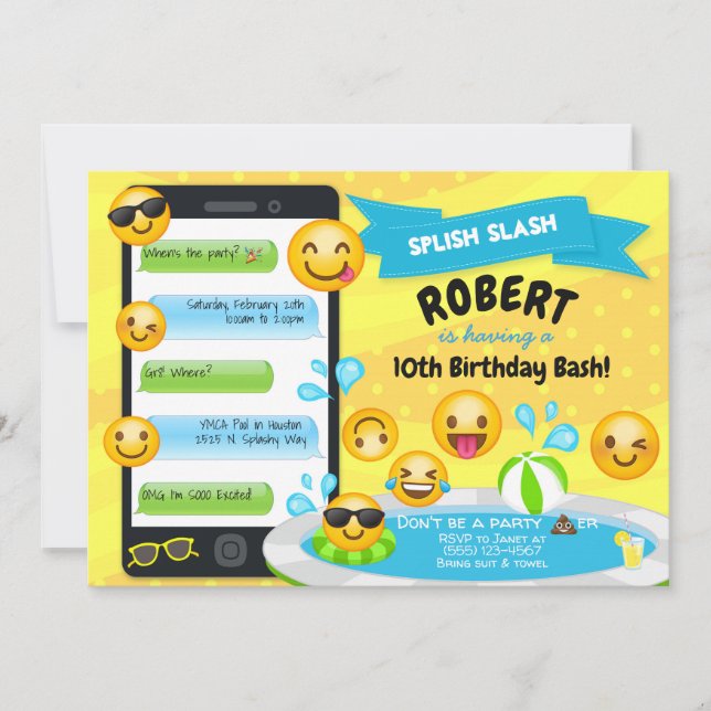 Invitaciones de cumpleaños del Fiesta de la Emoji (Anverso)