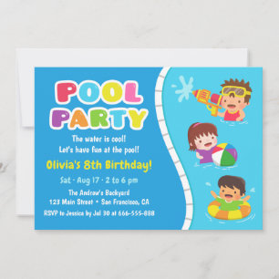 Invitaciones de cumpleaños del Fiesta de la piscin