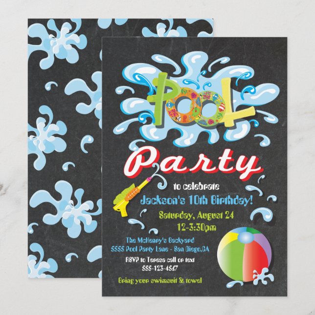 Invitaciones de cumpleaños del Fiesta del estanque (Anverso / Reverso)