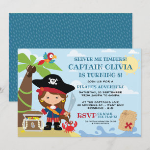 Invitaciones de cumpleaños del Fiesta pirata chica