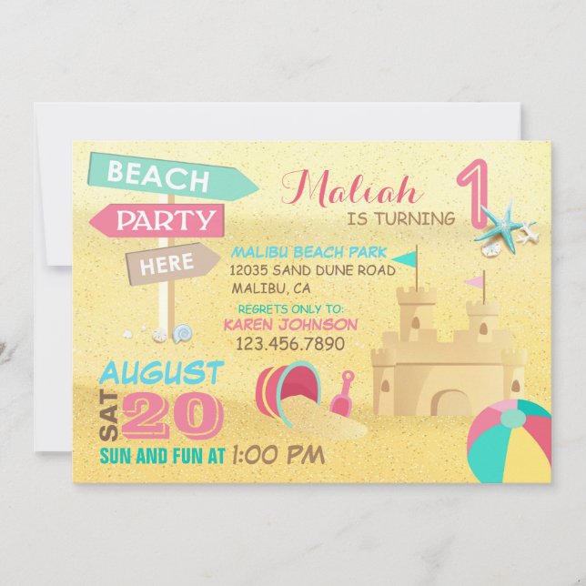 Invitaciones de cumpleaños del Fiesta Sand Castle  (Anverso)
