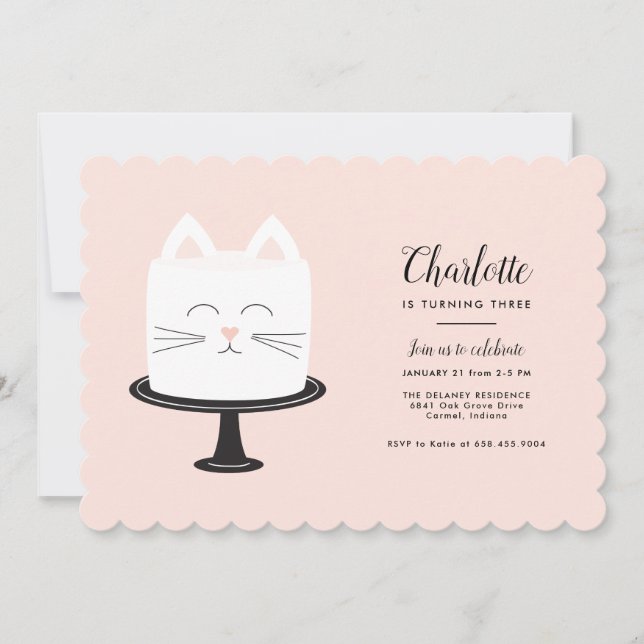 Invitaciones de cumpleaños del gato para la tercer (Anverso)