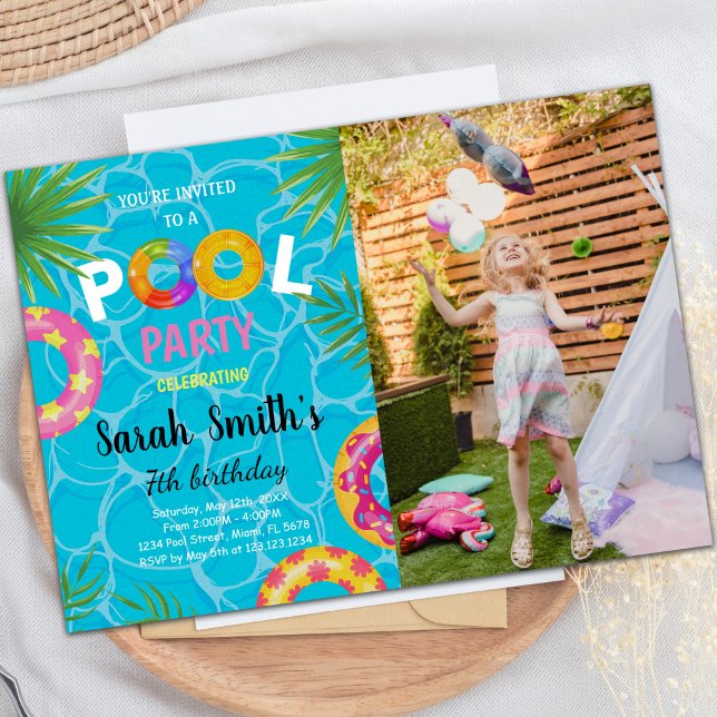 Invitaciones de cumpleaños del grupo con foto (Pool Birthday Invitations with photo)