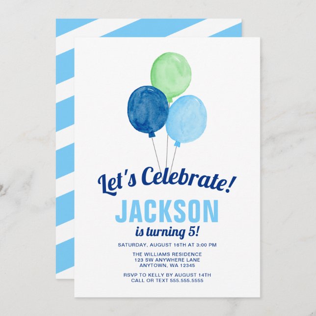 Invitaciones de cumpleaños del niño de los globos  (Anverso / Reverso)