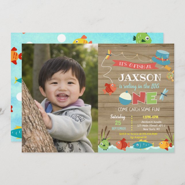 Invitaciones de cumpleaños del niño es O-fish-al (Anverso / Reverso)