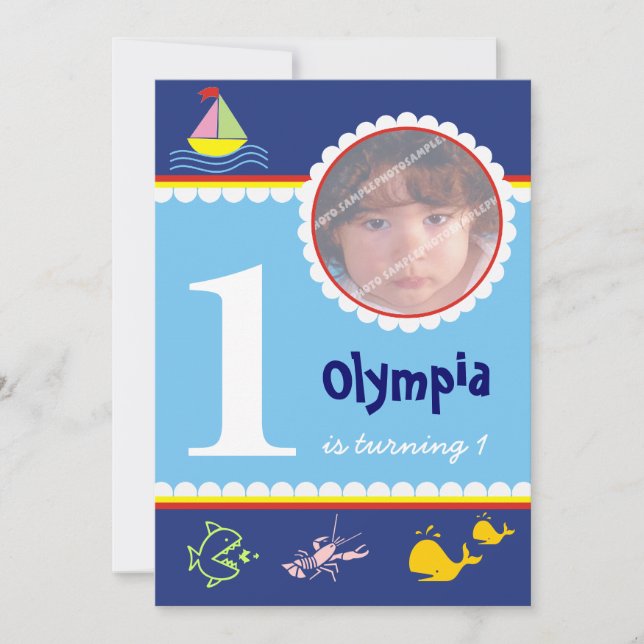 Invitaciones de cumpleaños del Océano Mar (Anverso)