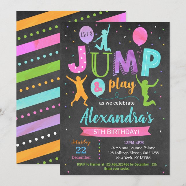 Invitaciones de cumpleaños del Parque de Trampolin (Anverso / Reverso)