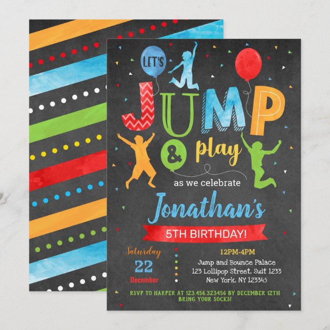 Invitaciones de cumpleaños del Parque de Trampolin (Anverso / Reverso)