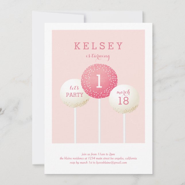 Invitaciones de cumpleaños del Pop de Pasteles (Anverso)