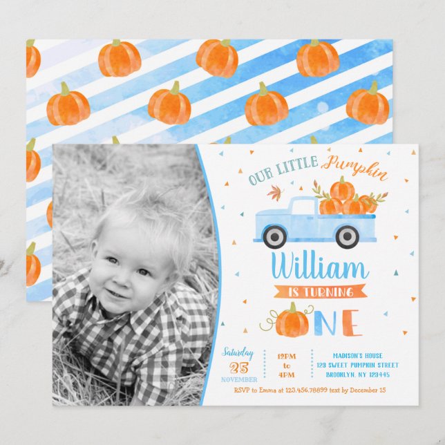 Invitaciones de cumpleaños del primer Camión azul  (Anverso / Reverso)
