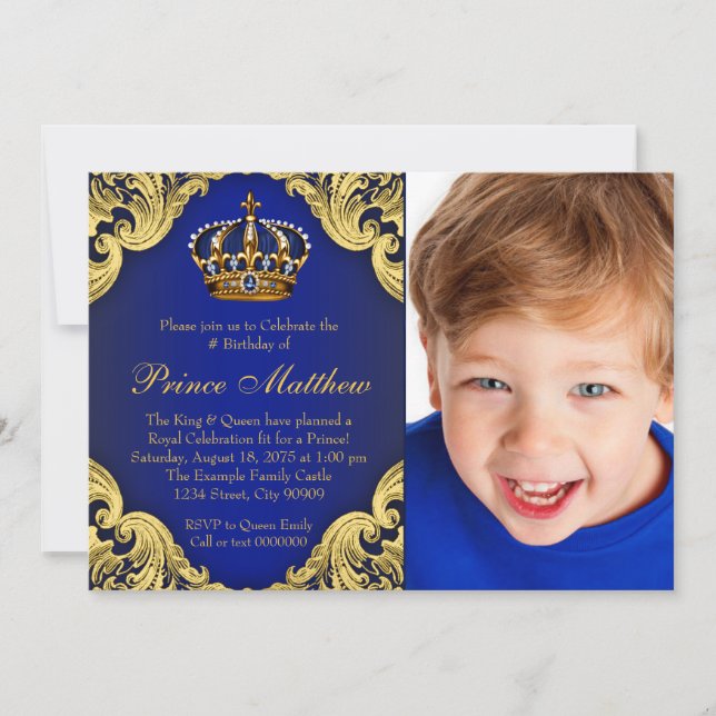 Invitaciones de cumpleaños del príncipe de oro azu (Anverso)