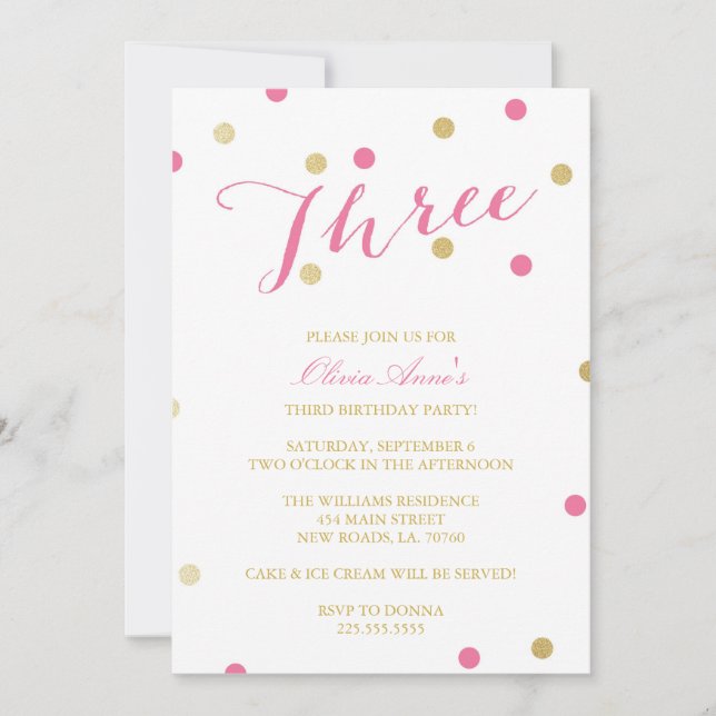 Invitaciones de cumpleaños del Purpurina de oro Co (Anverso)