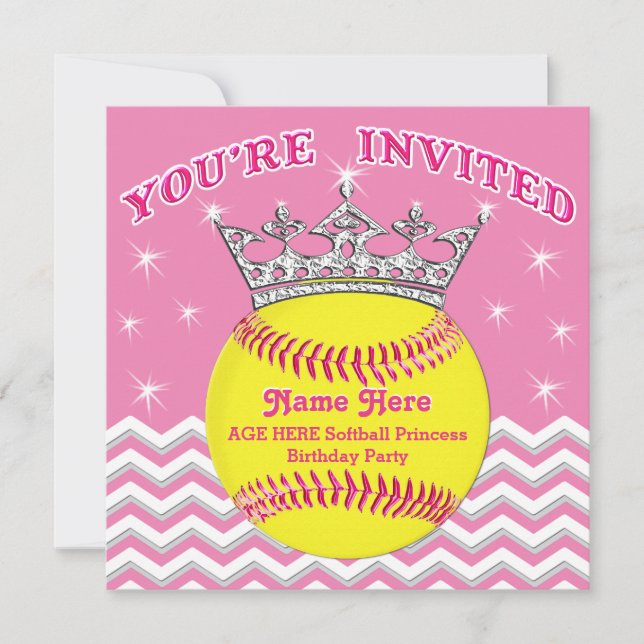 Invitaciones de cumpleaños del Softball Princess S (Anverso)