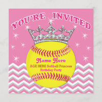 Invitaciones de cumpleaños del Softball Princess S