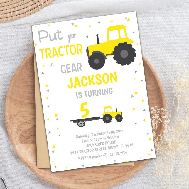 Invitaciones de cumpleaños del Tractor Amarillo (Yellow Tractor Birthday Invitations)