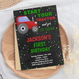 Invitaciones de cumpleaños del Tractor Rojo Gris