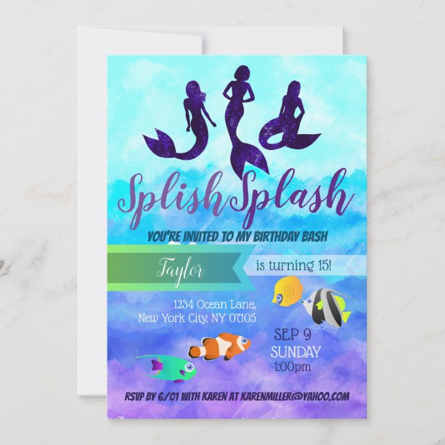 Invitaciones de cumpleaños del Trío de Sirenas Oce (Anverso)