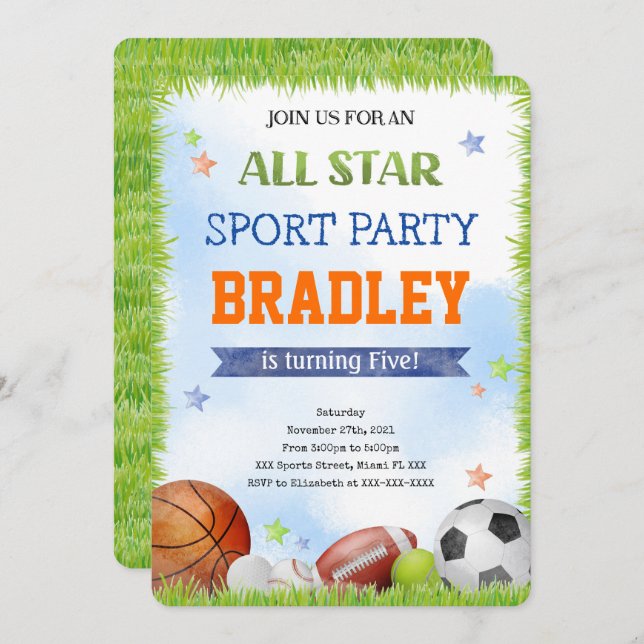 Invitaciones de cumpleaños deportivos (Anverso / Reverso)