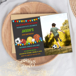 Invitaciones de cumpleaños deportivos con foto