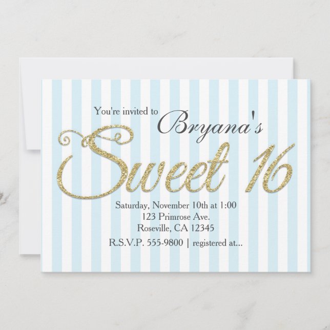 Invitaciones de cumpleaños dulces 16 azules con br (Anverso)