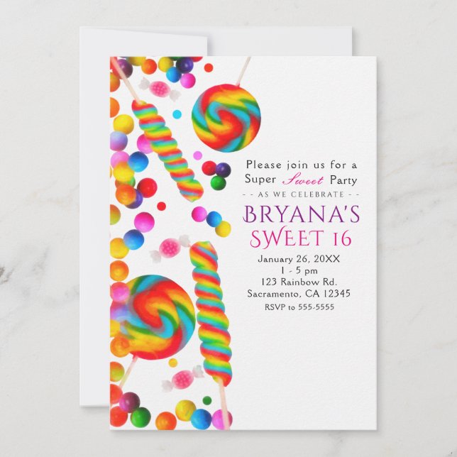 Invitaciones de cumpleaños dulces de caramelo de a (Anverso)