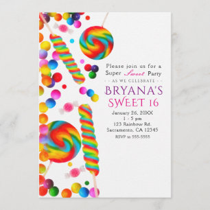 Invitaciones de cumpleaños dulces de caramelo de a