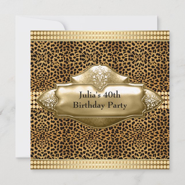 Invitaciones de cumpleaños elegantes de leopardo (Anverso)
