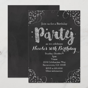 Invitaciones de cumpleaños elegantes en negro y pl