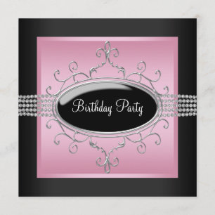Invitaciones de cumpleaños elegantes rosa negro