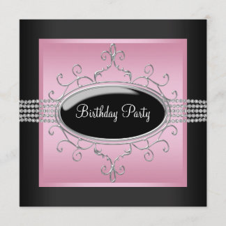 Invitaciones de cumpleaños elegantes rosa negro