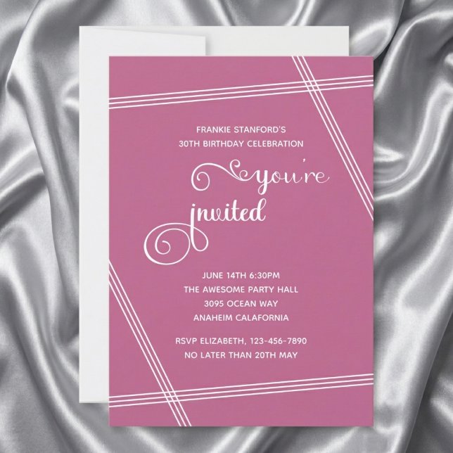Invitaciones de cumpleaños elegantes y modernas pa (30th birthday pink invitation. Grey silk background.)