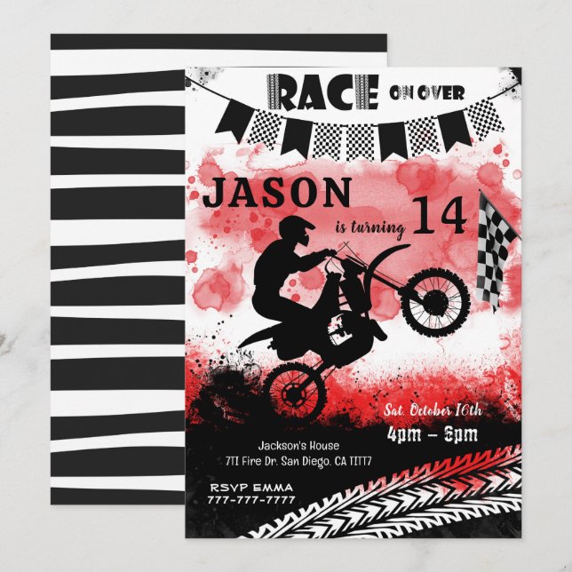 Invitaciones de cumpleaños en bicicleta (Anverso / Reverso)