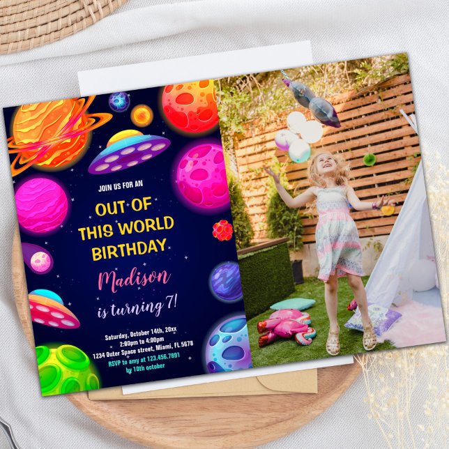 Invitaciones de cumpleaños en el espacio exterior  (Outer Space Birthday Invitations with photo)