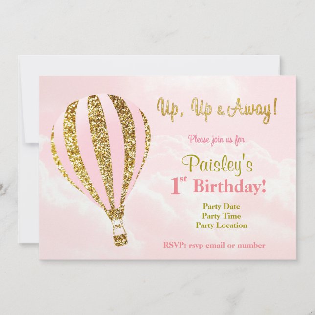 Invitaciones de cumpleaños en globo aerostático ro (Anverso)