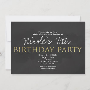 Invitaciones de cumpleaños en gris oscuro y dorado