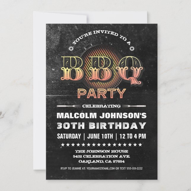 Invitaciones de cumpleaños| Fiesta BBQ (Anverso)