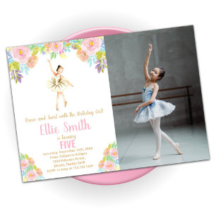 Invitaciones de cumpleaños Floral de Ballerina con