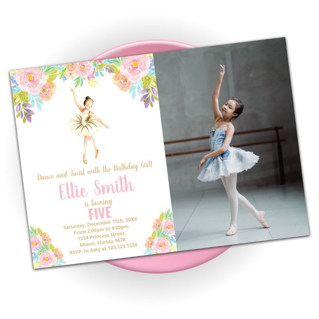 Invitaciones de cumpleaños Floral de Ballerina con (Subido por el creador)