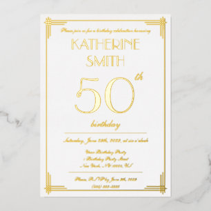 Invitaciones de cumpleaños Gatsby con lámina de or