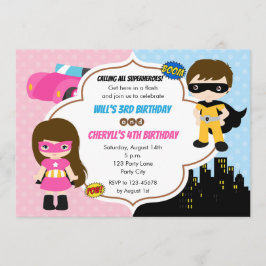 Invitaciones de cumpleaños gemelos (Chica de super