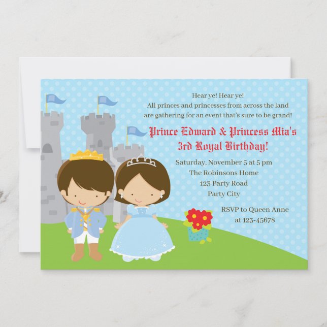 Invitaciones de cumpleaños gemelos (Prince & Princ (Anverso)