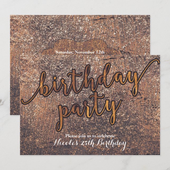 Invitaciones de cumpleaños glamurosas con brillo d (Anverso / Reverso)