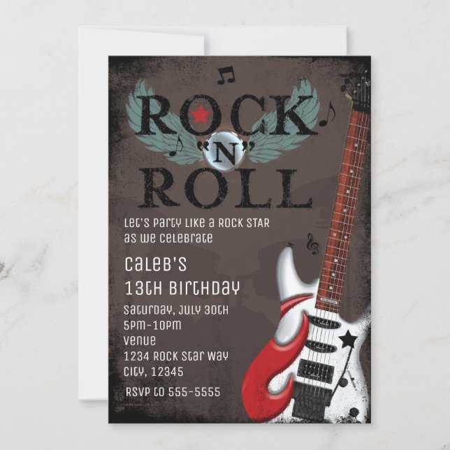 Invitaciones de cumpleaños grunge estrella de Rock (Anverso)