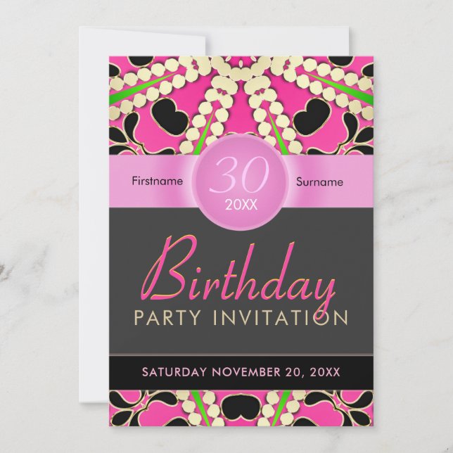 Invitaciones de cumpleaños Hot Pink Diva Celebrate (Anverso)